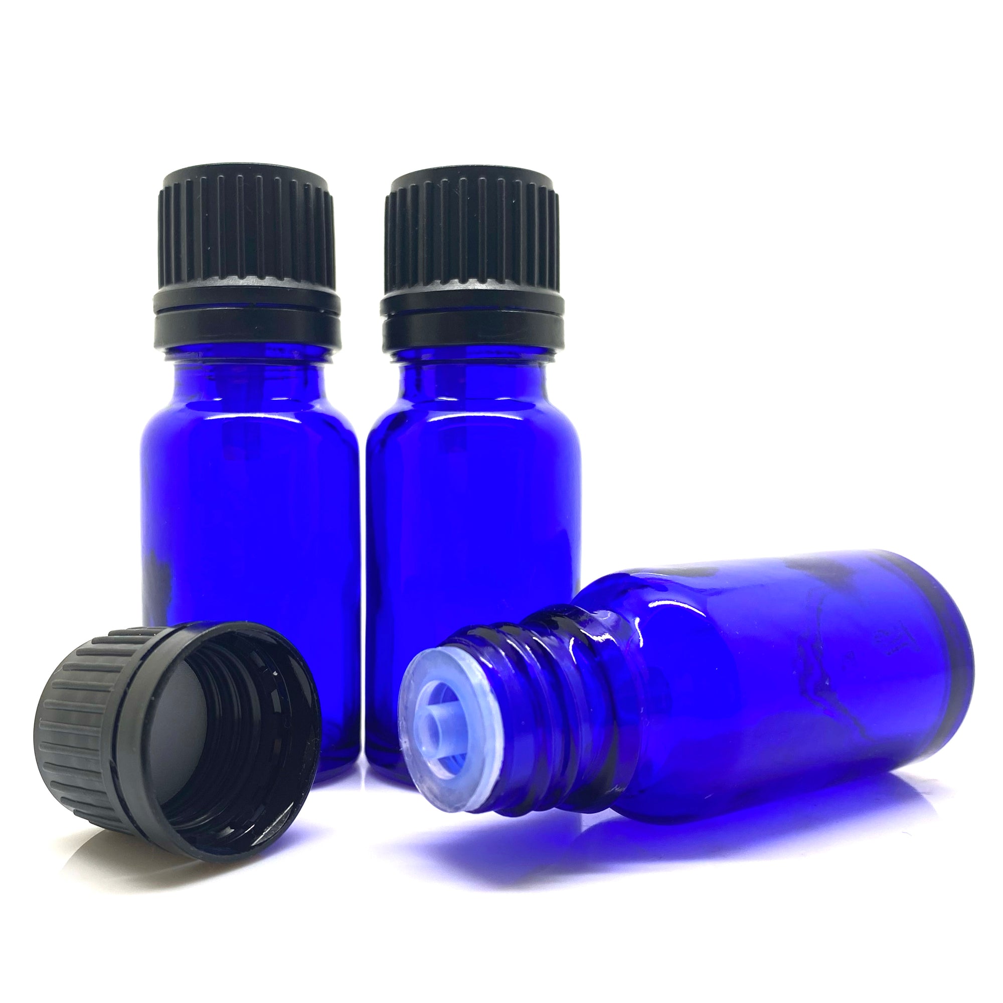 10ml Blue Moulded Glass Pourer Restrictor Bottle with Tamper Evident Cap for Oils