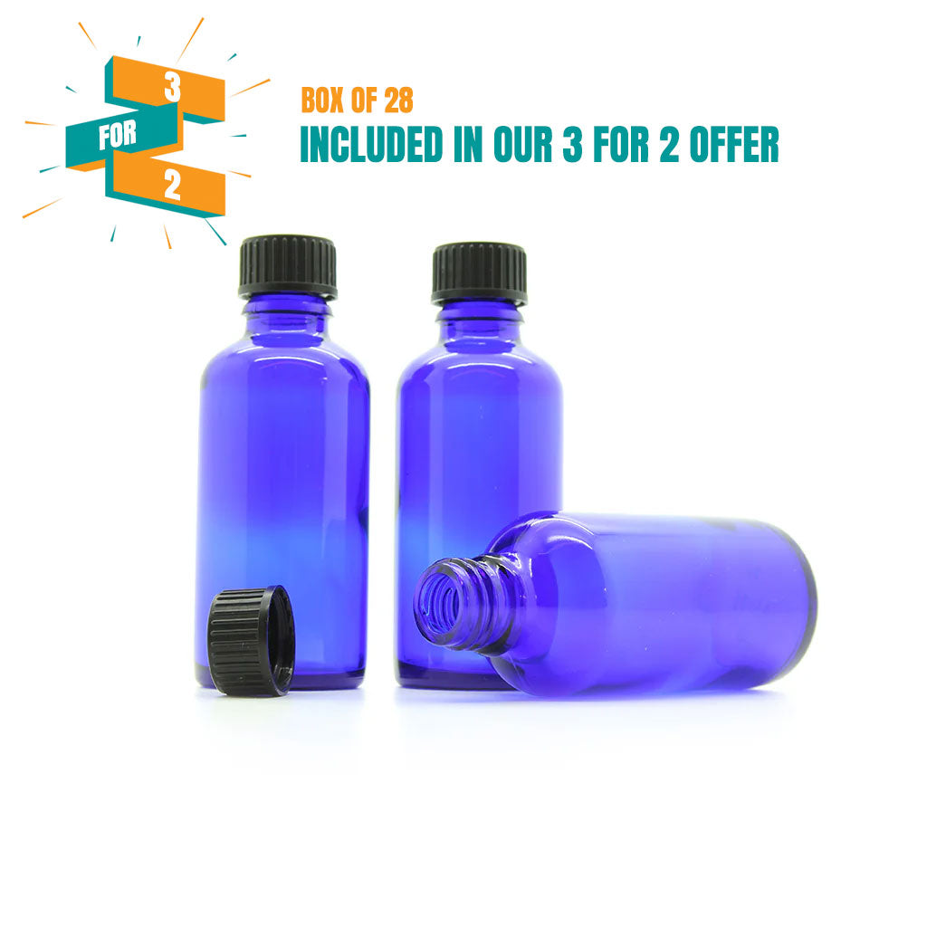 50ml Blue Moulded Glass Screw Cap Bottle