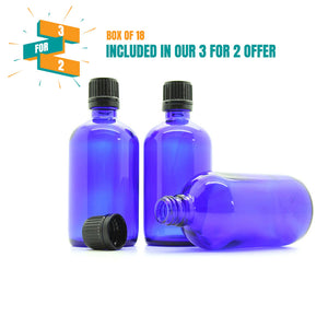 100ml Blue Moulded Glass Screw Cap Bottle with Tamper Evident Cap