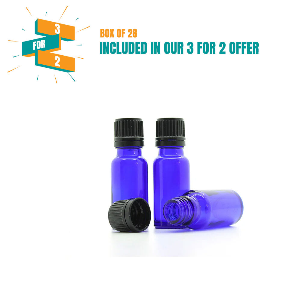 15ml Blue Moulded Glass Screw Cap Bottle with Tamper Evident Cap