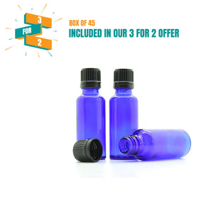 30ml Blue Moulded Glass Screw Cap Bottle with Tamper Evident Cap